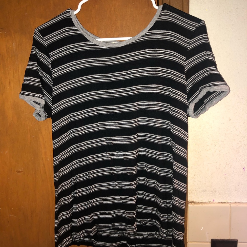 Pink Republic Black, Gray, and White striped t-shirt, large